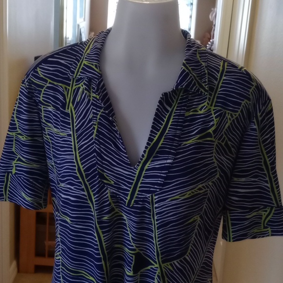 Tory Richard Honolulu abstract topical leaf tunic style dress w/ pockets small - Picture 2 of 7